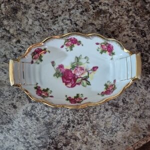 Floral Gold-Trimmed Porcelain Dish